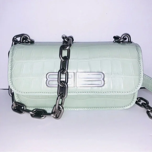 BALENCIAGA CALFSKIN CROCODILE EMBOSSED GOSSIP XS CHAIN BAG - Picture 3 of 15
